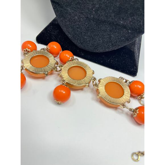 Handmade Upcycled Orange Cascade Statement Necklace and Earring Set - Picture 6 of 15
